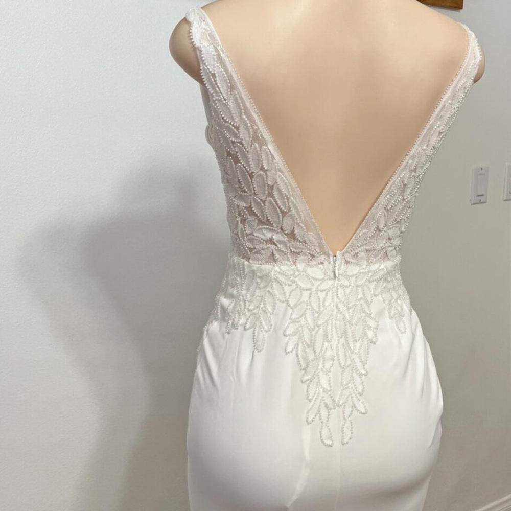 Lulu’s Remarkably Romantic White Sheer Mesh Beaded Maxi Wedding Dress - Picture 5 of 8